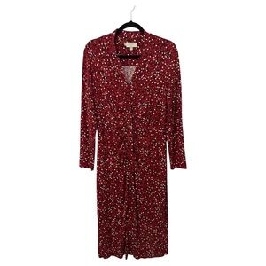 Hobbs London Hatty Jersey Dress Women’s 10 Red Multi Long Sleeve Button Ruched